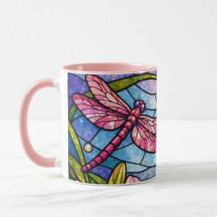 Glasmalerei-Lilien und Libellen Rosa Tasse