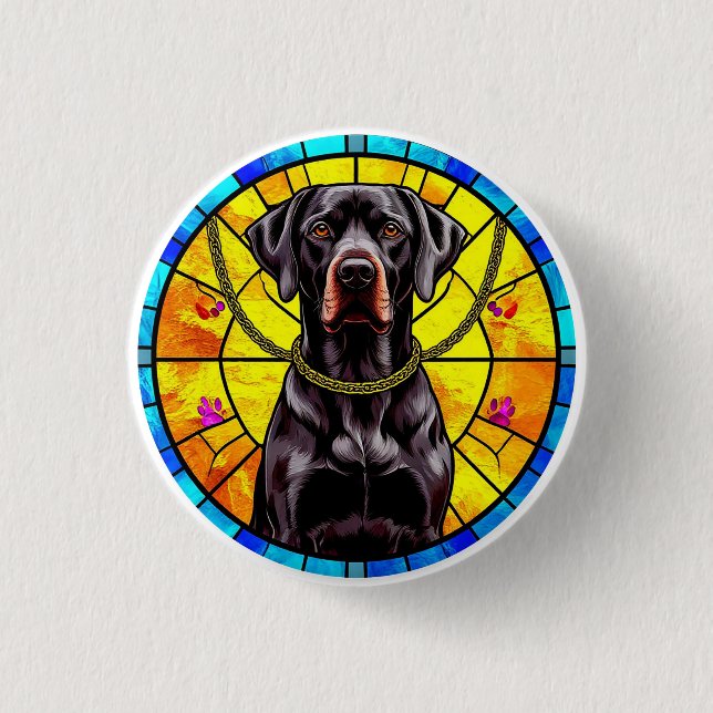 Glasmalerei mit einem schwarzen Hund Button (Vorderseite)