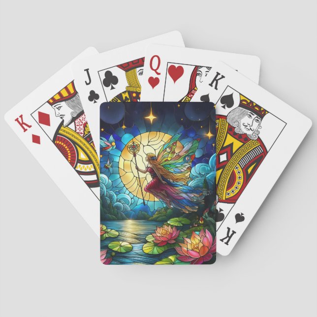 Glasmalerei Mondlicht Flug Fee Spielkarten (Rückseite)