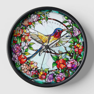 Glasmalerei-Optik Kolibri Uhr