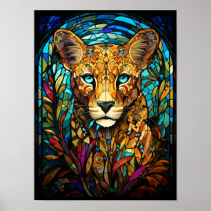 Glasmalerei-Porträt des Geparden, Wildlife-Fenster Poster