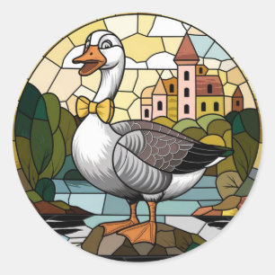 Glasmalerei, Silly Goose Glasmalerei Runder Aufkleber