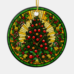 Glasmalerei-Stechpalme & Glockenbaum Keramik Ornament