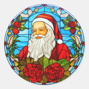 Glasmalerei-Weihnachts-Santa-Ornament-67673 Runder Aufkleber