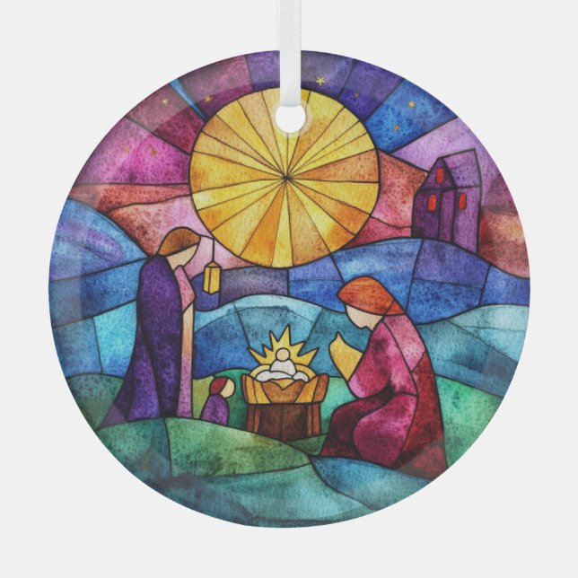 Glasmalerei-Weihnachtskrippe-Christbaumschmuck Ornament Aus Glas (Vorderseite)