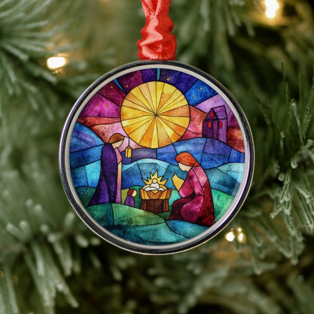 Glasmalerei-Weihnachtskrippe-Christbaumschmuck Ornament Aus Metall (Baum)