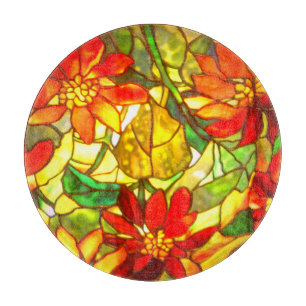 Glasmalerei-Weihnachtsstern-Blume vintage floral Schneidebrett