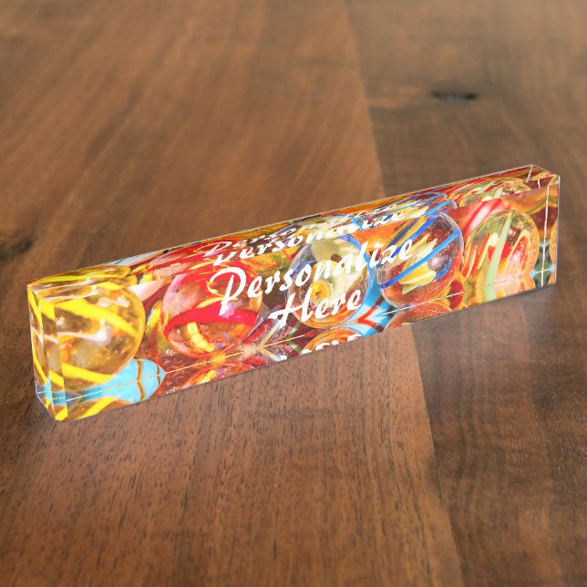 Glasmarmor alte Schule farbenfroh Namensplakette (Seite)