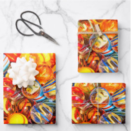 Glasmarmor Vintage alte Schule farbig Geschenkpapier Set