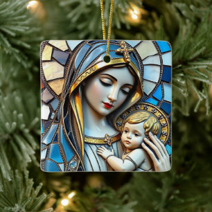 Glasmosaik   Maria und Jesus zu Weihnachten Keramikornament
