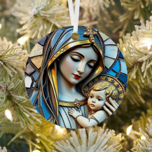 Glasmosaik   Maria und Jesus zu Weihnachten Ornament Aus Metall