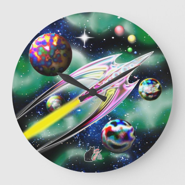 Glasrakete Große Wanduhr (Vorderseite)