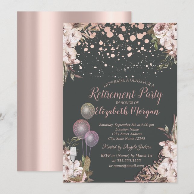 Glass Balloons Heelse Boho Blume Rente Einladung (Vorne/Hinten)