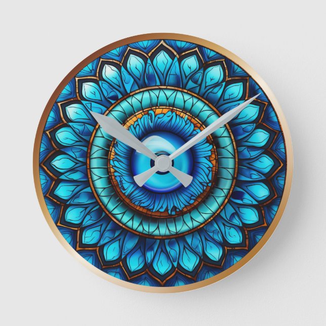 Glass Blue Evil Eye Runde Wanduhr (Vorderseite)