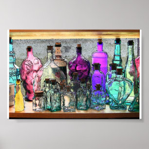 Glass Bottles in Window Poster
