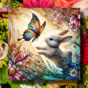 Glass-Bunny-Kaninchen und Schmetterlinge Ostern Feiertagskarte