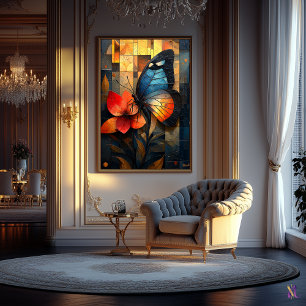 Glass Butterfly auf einer lebendigen Blume Poster