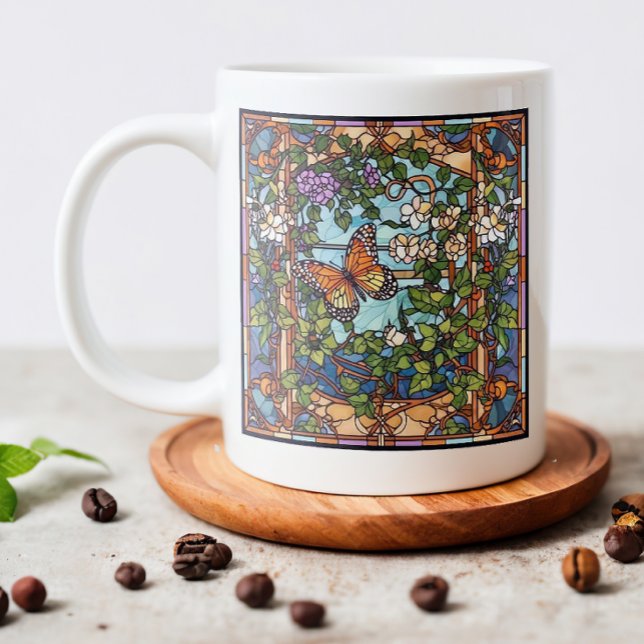 Glass Butterfly Jumbo-Tasse (Enjoy your morning coffee in this elegant stained glass butterfly mug.)