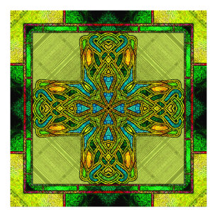 Glass Celtic Cross in Lime Green und Gold Fotodruck