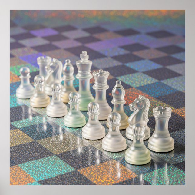 Glass Chess Set Reflective Chessboard Aesthetic Poster (Vorne)