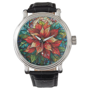Glass Christmas Blume Rot Poinsettia Armbanduhr