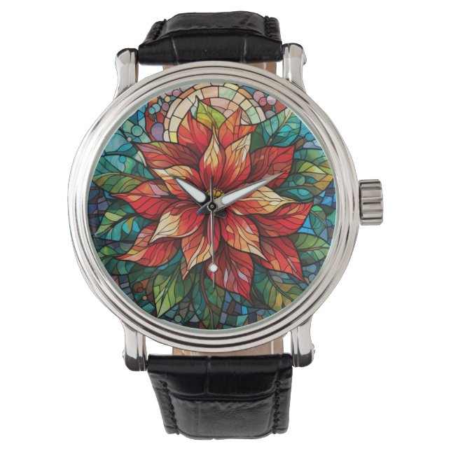 Glass Christmas Blume Rot Poinsettia Armbanduhr (Vorderseite)
