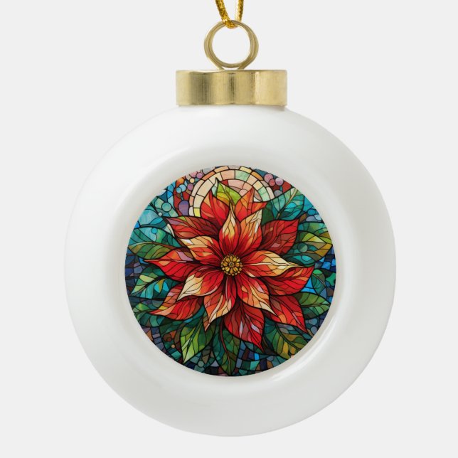 Glass Christmas Blume Rot Poinsettia Keramik Kugel-Ornament
