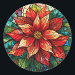 Glass Christmas Blume Rot Poinsettia Runder Aufkleber<br><div class="desc">Glass Christmas Blume Rot Poinsettia</div>