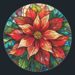 Glass Christmas Blume Rot Poinsettia Runder Aufkleber<br><div class="desc">Glass Christmas Blume Rot Poinsettia</div>