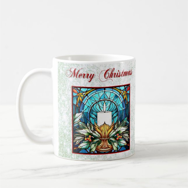 Glass Christmas Candle Holly Green Glitzer Kaffeetasse (Links)