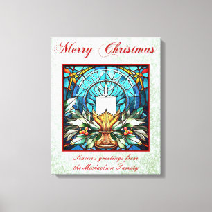 Glass Christmas Candle Holly Green Glitzer Leinwanddruck