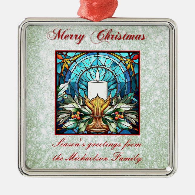 Glass Christmas Candle Holly Green Glitzer Ornament Aus Metall (Vorne)