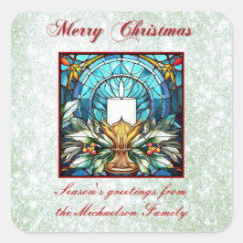 Glass Christmas Candle Holly Green Glitzer Quadratischer Aufkleber