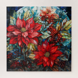 Glass Christmas Puzzle Poinsettia