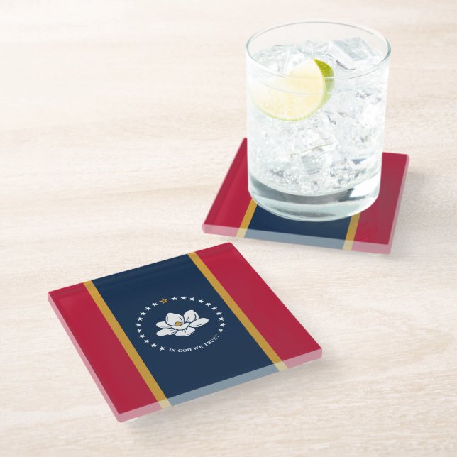 Glass coaster with flag of Mississippi State, USA Glasuntersetzer (Schrägansicht)