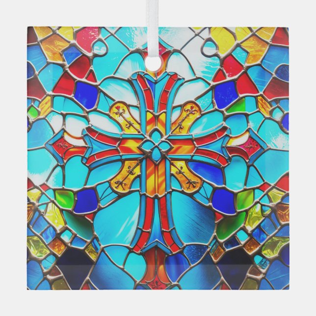 Glass Cross Lightcatcher Glass Ornament Aus Glas (Vorderseite)