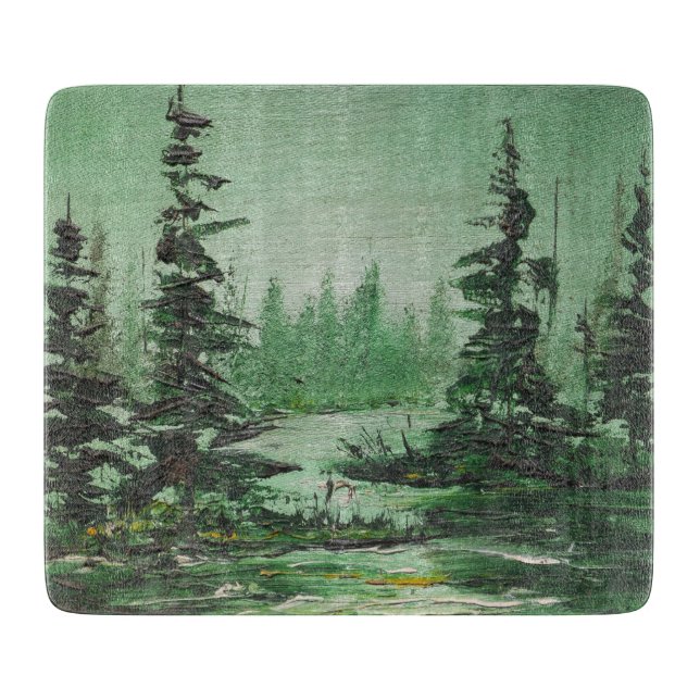 Glass Cutting Board Ann Hayes Painting Green Fores Schneidebrett (Vorderseite)