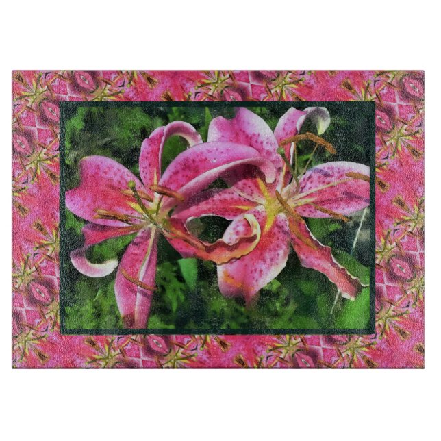 Glass Cutting Board Pink Lilies Schneidebrett (Vorderseite)