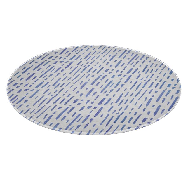 Glass Cutting Board Round - Blue Stripe Pattern Schneidebrett (Ecke)