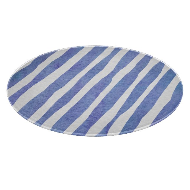 Glass Cutting Board Round - Blue Stripe Pattern Schneidebrett (Ecke)