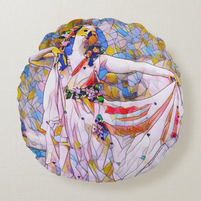 Glass Dancer in fließendem Kleid Rundes Kissen (Vorderseite)