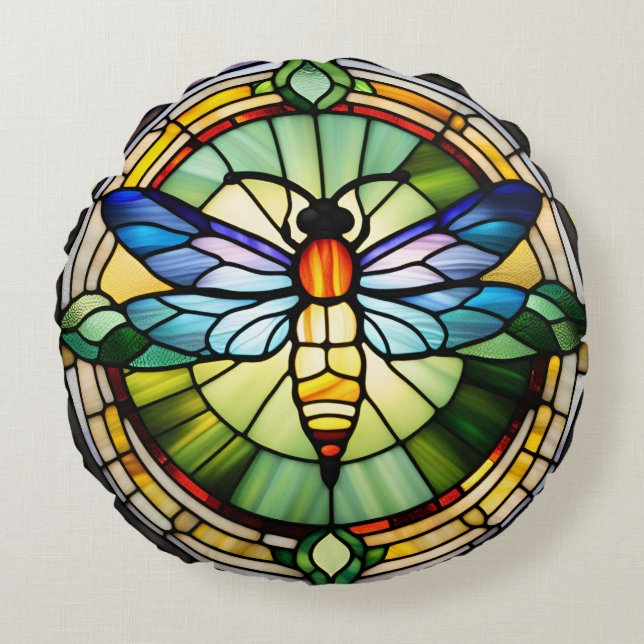 Glass Dragonfly Rundes Kissen (Vorderseite)