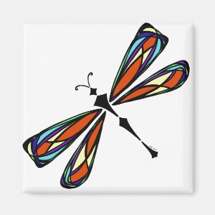 Glass Dragonfly Square Magnet