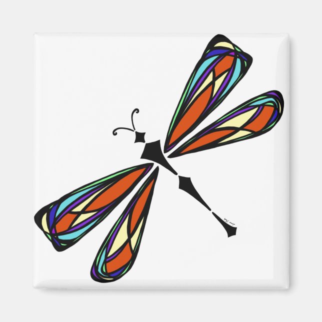 Glass Dragonfly Square Magnet (Vorne)