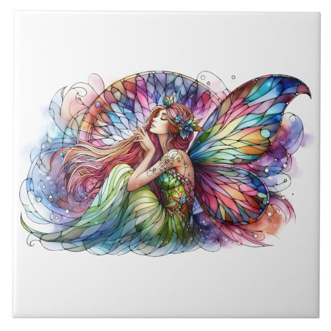 Glass Fairy Dream Verzaubernde Regenbogenwings Fliese (Vorderseite)