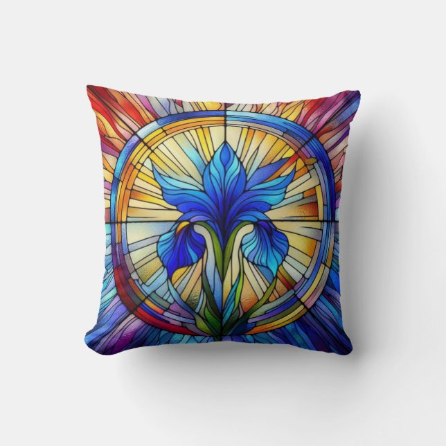 Glass-Fenster A Iris-Blume Kissen (Vorderseite)