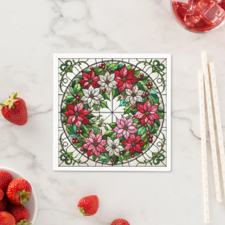 Glass Floral Poinsettia Wreath Decoupage Serviette