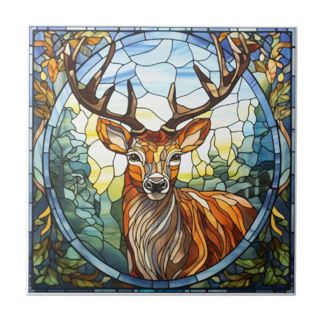 Glass Forest Friend Stag Deer Fliese (Vorderseite)