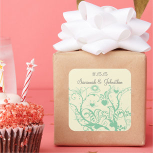 Glass Green Love Bird-Wirbel Hochzeitsticker Quadratischer Aufkleber