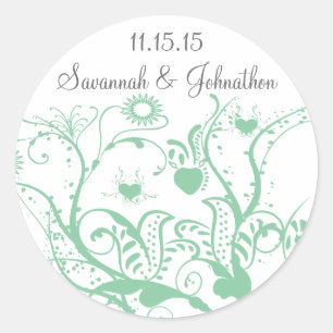 Glass Green Love Bird-Wirbel Hochzeitsticker Runder Aufkleber